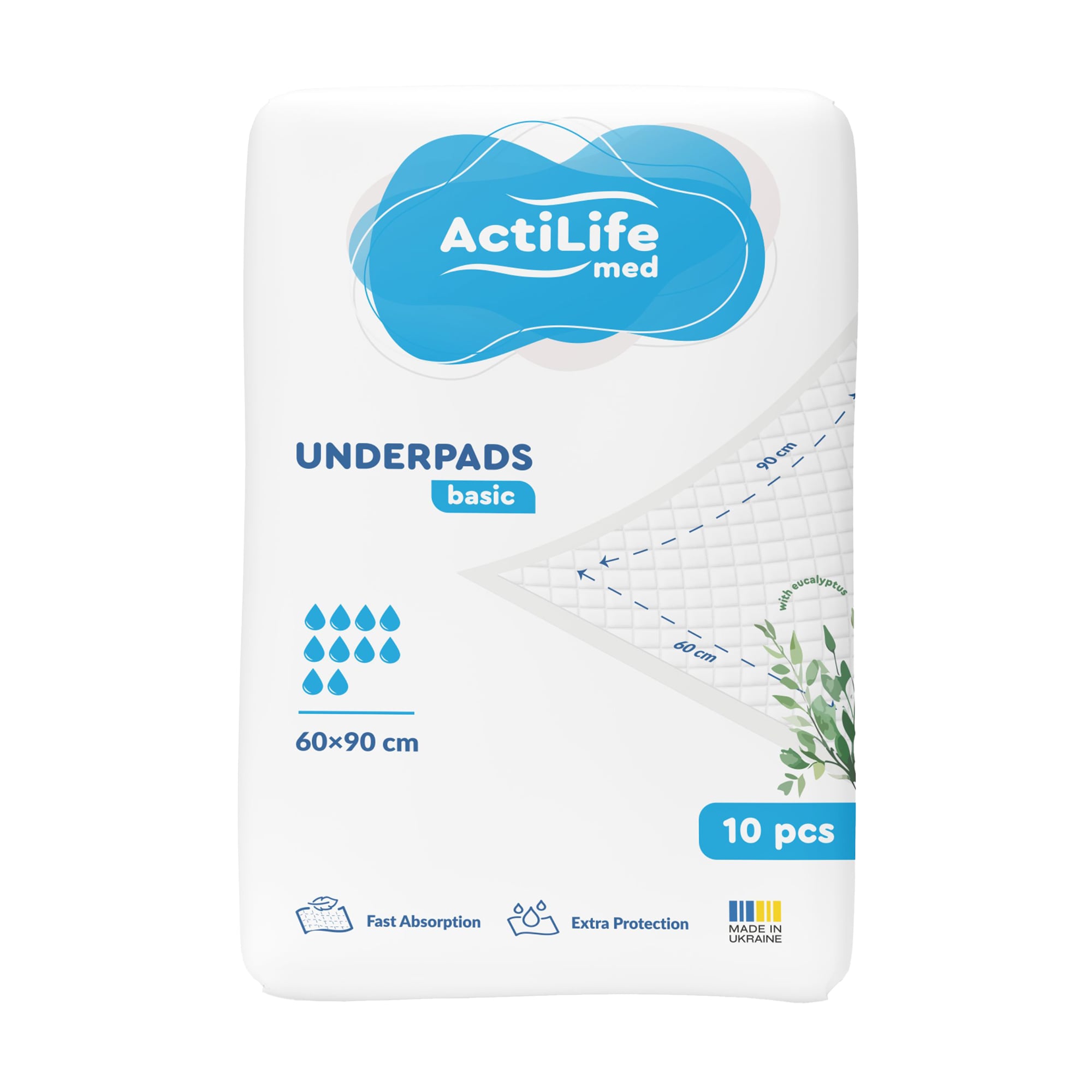 Пелюшки гігієнічні ActiLife Med Basic Поглинальні, 60*90 см, 10 шт